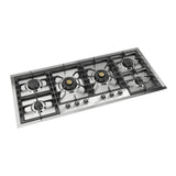 ILVE UHCPT125NSSCLP Nostalgie II 48 inch Built-In Gas Cooktop with Total Black Brass Burners, in Stainless Steel (6 Sealed Burners, Liquid Propane, Chrome)