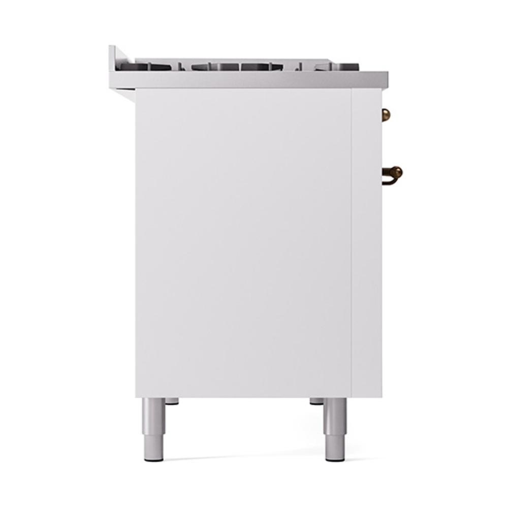 ILVE UN48FQNMPWHB Nostalgie II Noblesse 48 inch Dual Fuel Range (8 Sealed Burners + Griddle, Natural Gas, Solid Door, White, Burnished)