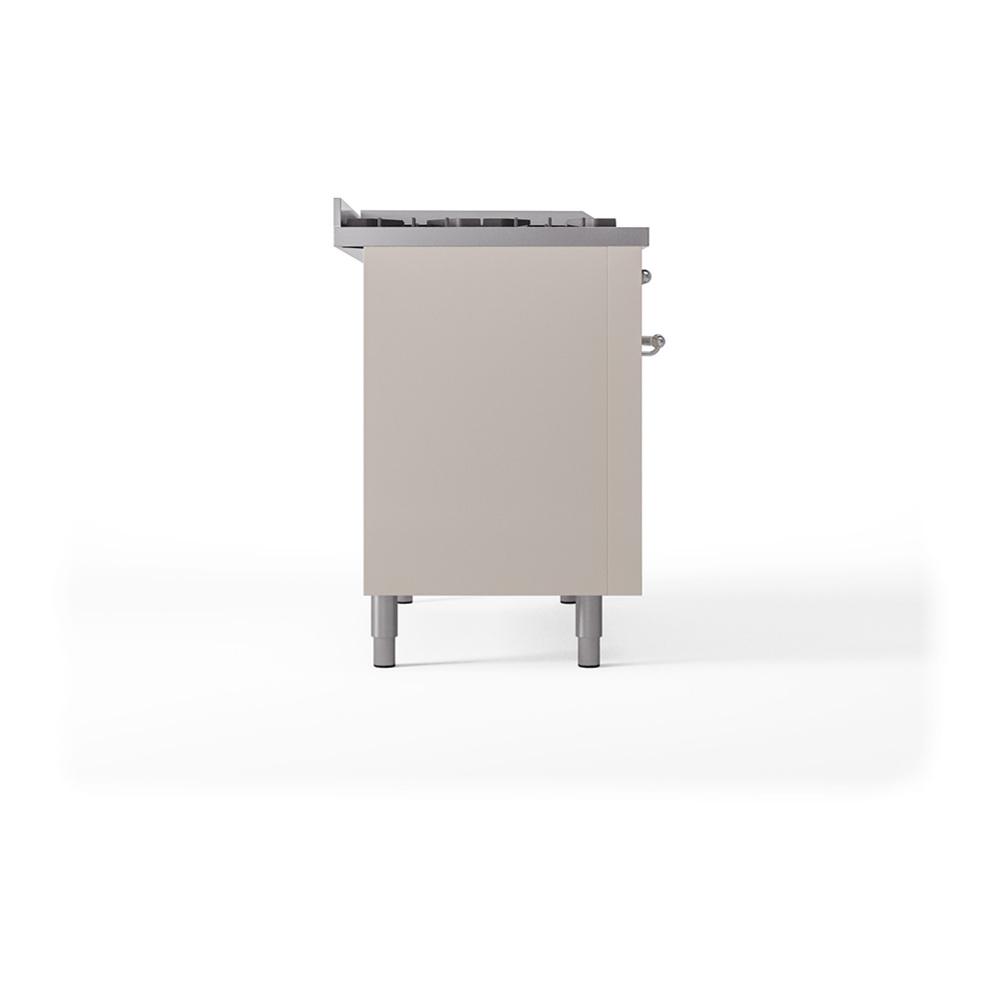 ILVE UN48FSQNMPAWBLP Nostalgie II Noblesse 48 inch Dual Fuel Range (5 Sealed Burners + Griddle + French Top, Liquid Propane, Solid Door, Antique White, Burnished)