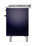 ILVE UN48FQNMPMBGLP Nostalgie II Noblesse 48 inch Dual Fuel Range (8 Sealed Burners + Griddle, Liquid Propane, Solid Door, Midnight Blue, Brass)