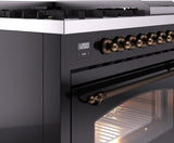 Nostalgie II 48 Inch Dual Fuel Liquid Propane Freestanding Range in Glossy Black with Bronze Trim