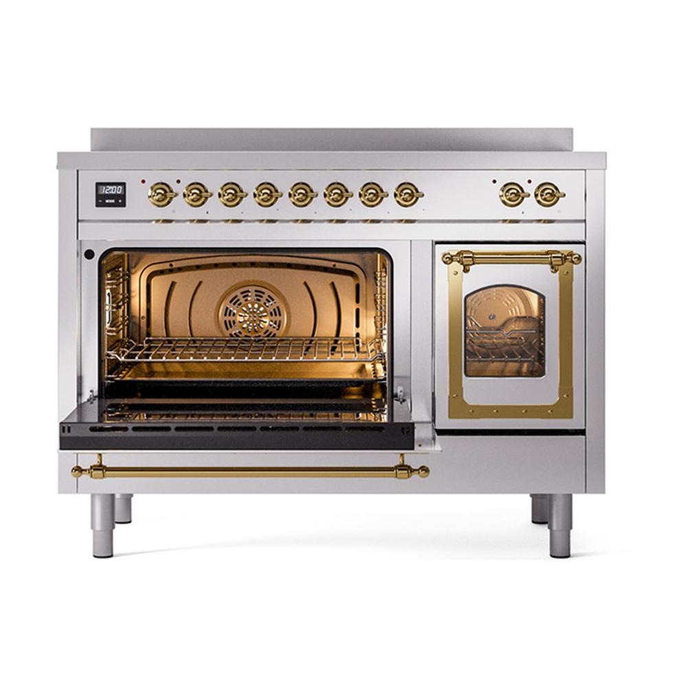ILVE UNI486NMPSSG Nostalgie II Noblesse 48 inch Induction Range (Triple Glass Door, Stainless Steel, Brass)