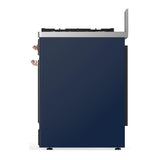 ILVE UM30QNR3MBP Majestic III 30 inch Dual Fuel Range with 5 Black Brass Burners, Dual Function Burner up to 25,000 BTU (Natural Gas, Solid Door, Midnight Blue, Copper)