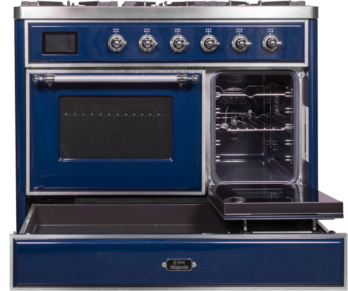 Majestic II 40 Inch Dual Fuel Liquid Propane Freestanding Range in Blue with Chrome Trim
