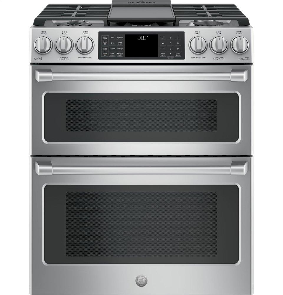 GE Cafe™ Series 30" Slide-In Front Control Dual-Fuel Double Oven with Convection Range