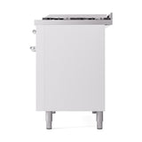 ILVE UN48FQNMPWHCLP Nostalgie II Noblesse 48 inch Dual Fuel Range (8 Sealed Burners + Griddle, Liquid Propane, Solid Door, White, Chrome)