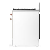 ILVE UM30NR3WHP Majestic III 30 inch Dual Fuel Range with 5 Black Brass Burners, Dual Function Burner up to 25,000 BTU (Natural Gas, Triple Glass Door, White, Copper)