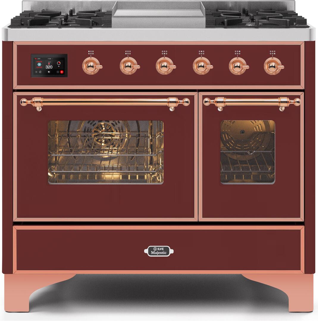 Majestic II 40 Inch Dual Fuel Liquid Propane Freestanding Range in Burgundy with Copper Trim