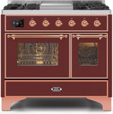 Majestic II 40 Inch Dual Fuel Liquid Propane Freestanding Range in Burgundy with Copper Trim