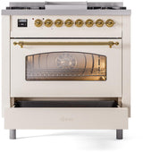 Nostalgie II 36 Inch Dual Fuel Natural Gas Freestanding Range in Antique White with Brass Trim
