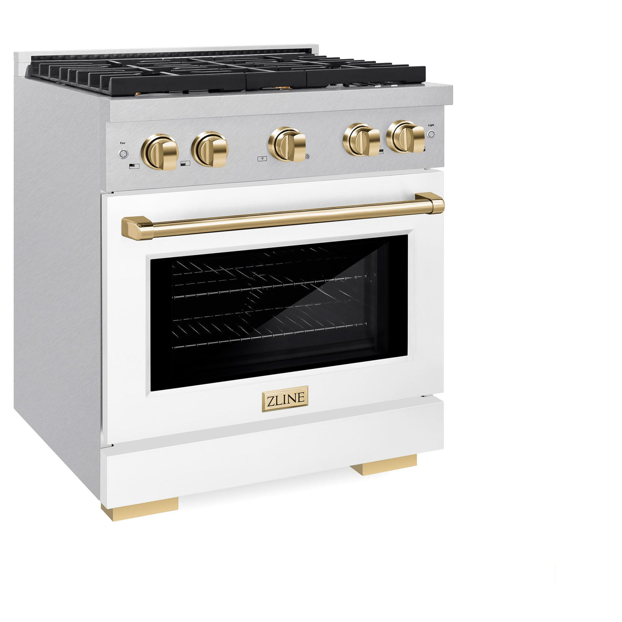 ZLINE Autograph Edition 30 in. 4.2 cu. ft. 4 Burner Gas Range with Convection Gas Oven in DuraSnow' Stainless Steel with White Matte Door and Polished Gold Accents (SGRSZ-WM-30-G)