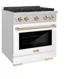 ZLINE Autograph Edition 30 in. 4.2 cu. ft. 4 Burner Gas Range with Convection Gas Oven in DuraSnow' Stainless Steel with White Matte Door and Polished Gold Accents (SGRSZ-WM-30-G)