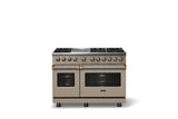 48"W. Dual Fuel Range (Burner: 6g, Finish: Nantucket, Trim: Brushed Brass, Fuel: Propane)