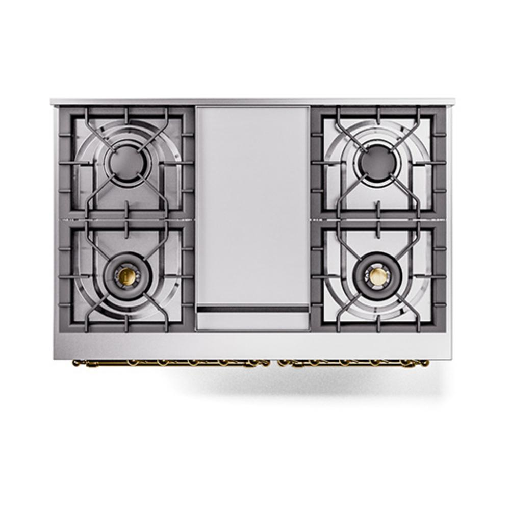 ILVE UND40FQNMPBGG Nostalgie II Noblesse 40 inch Dual Fuel Range (Natural Gas, Solid Door, Blue Grey, Brass)