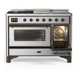 ILVE UM48FSNR3SSBLP Majestic III 48 inch Dual Fuel Range with 5 Black Brass Burners, Griddle and French Top, Dual Function Burner up to 25,000 BTU (Liquid Propane, Triple Glass Door, Stainless Steel, Burnished)