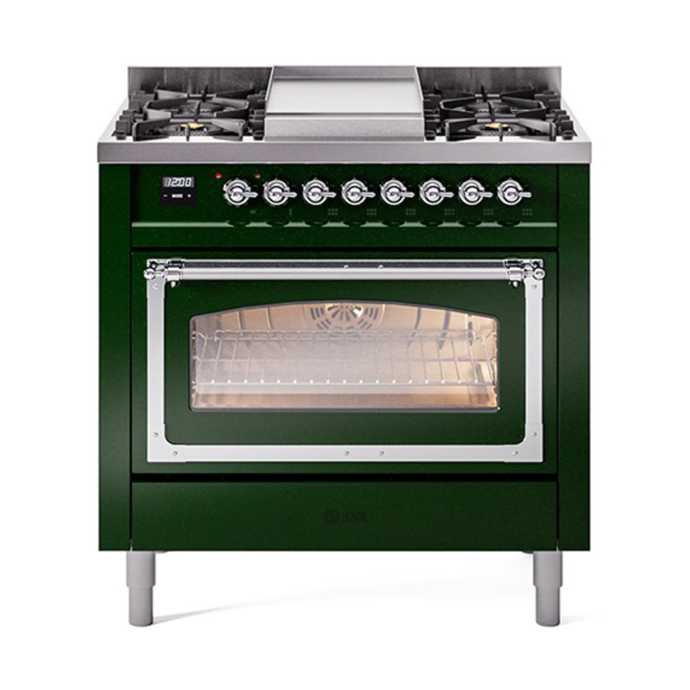 ILVE UN36FNMPEGC Nostalgie II Noblesse 36 inch Dual Fuel Range (Natural Gas, Triple Glass Door, Emerald Green, Chrome)