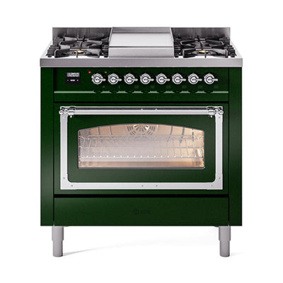 ILVE UN36FNMPEGC Nostalgie II Noblesse 36 inch Dual Fuel Range (Natural Gas, Triple Glass Door, Emerald Green, Chrome)