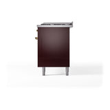 ILVE UN60FQNMPBUGLP Nostalgie II Noblesse 60 inch Dual Fuel Range (9 Sealed Burners + Griddle, Liquid Propane, Solid Door, Burgundy, Brass)