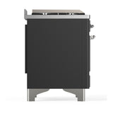 ILVE UM48FSQNR3MGCLP Majestic III 48 inch Dual Fuel Range with 5 Black Brass Burners, Griddle and French Top, Dual Function Burner up to 25,000 BTU (Liquid Propane, Solid Door, Graphite Matte, Chrome)