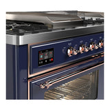 ILVE UM60FSNR3MBPLP Majestic III 60 inch Dual Fuel Range with 7 Burners, Griddle and French Top, Dual Function Burner with up to 25,000 BTU (Liquid Propane, Triple Glass Door, Midnight Blue, Copper)