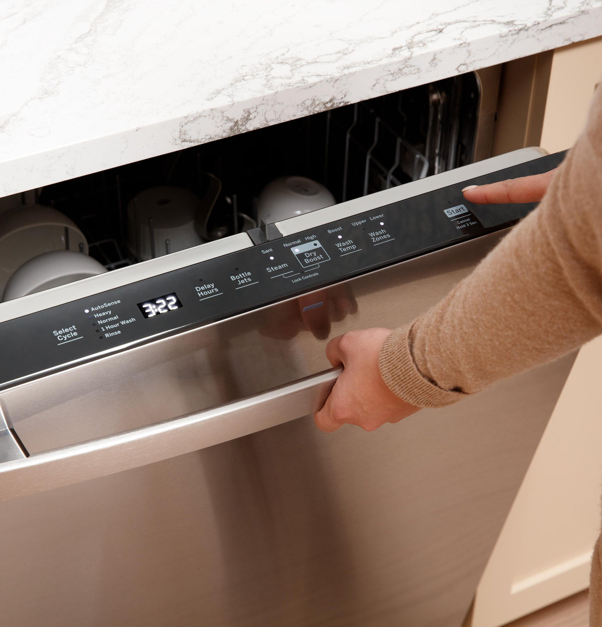 GE® ENERGY STAR® Top Control with Stainless Steel Interior Dishwasher with Sanitize Cycle