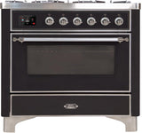 Majestic II 36 Inch Dual Fuel Natural Gas Freestanding Range in Glossy Black with Chrome Trim