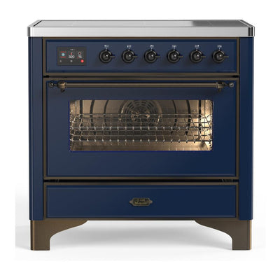ILVE UMIB36NR3MBB Majestic III 36 inch Induction Range with 6 Elements, 3.5 cu. ft. Total Oven Capacity (Triple Glass Door, Midnight Blue, Burnished)