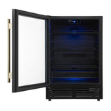 Forno Frescolino 24 Inch Beverage Cooler, Black with Antique Brass Handles, with LED Lighting, Triple Glass Door, 188 Can Capacity, Built-In or Freestanding