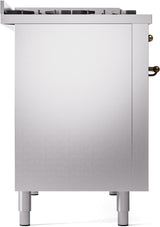 Nostalgie II 48 Inch Dual Fuel Natural Gas Freestanding Range in Stainless Steel with Bronze Trim