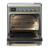 ILVE UMIB30QNR3BGG Majestic III 30 inch Induction Range with 4 Elements, 4 cu. ft. Oven Capacity (Solid Door, Blue Grey, Brass)