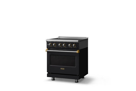 30"W. Electric Range (Finish: Onyx, Trim: Brushed Brass)