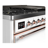 ILVE UM48FQNR3WHP Majestic III 48 inch Dual Fuel Range with 8 Burners and Griddle, Dual Function Burner up to 25,000 BTU (Natural Gas, Solid Door, White, Copper)
