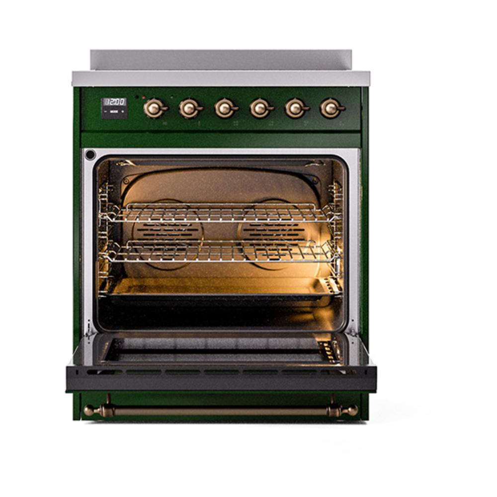 ILVE UNI304QNMPEGB Nostalgie II Noblesse 30 inch Induction Range (Solid Door, Emerald Green, Burnished)