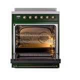 ILVE UNI304QNMPEGB Nostalgie II Noblesse 30 inch Induction Range (Solid Door, Emerald Green, Burnished)