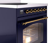 Nostalgie II 30 Inch Electric Freestanding Range in Blue with Brass Trim