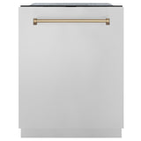 ZLINE Autograph Edition 24" 3rd Rack Top Touch Control Tall Tub Dishwasher in Stainless Steel with Accent Handle, 45dBa (DWMTZ-304-24) [Color: Champagne Bronze]