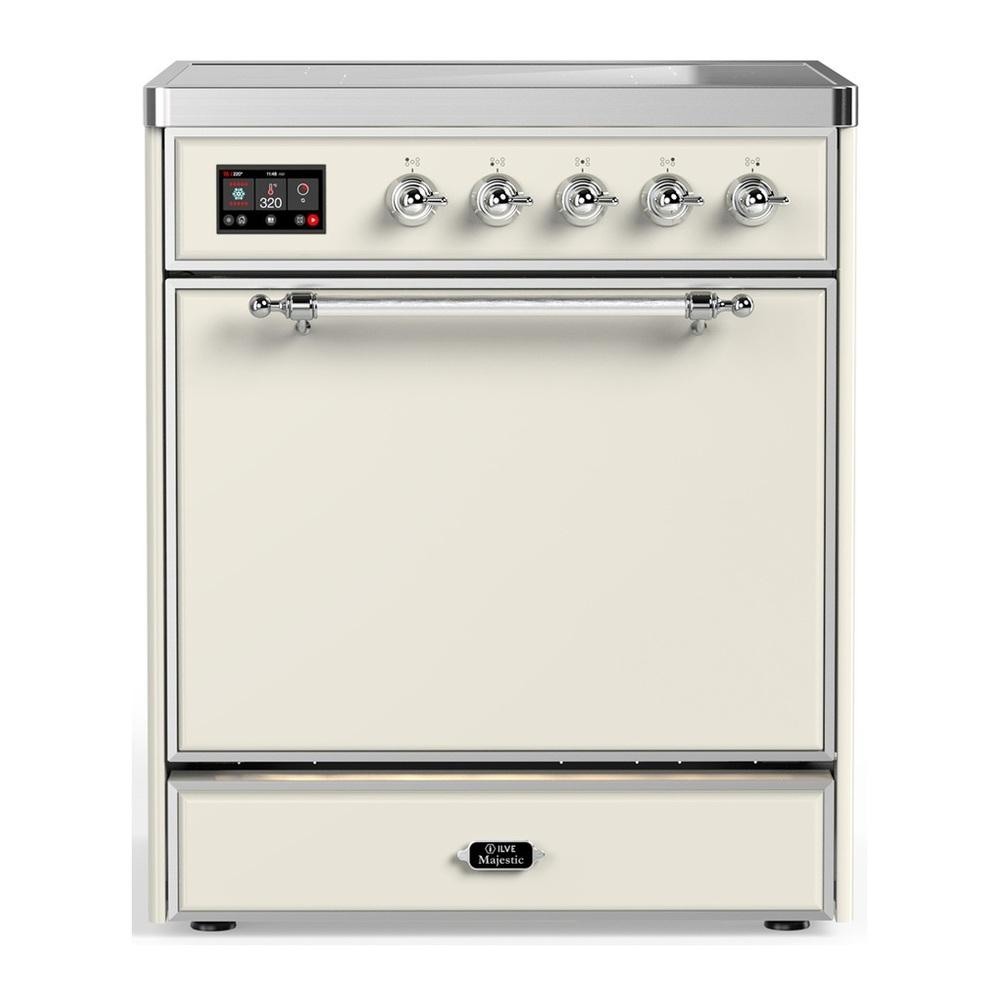 ILVE UMIB30QNR3AWC Majestic III 30 inch Induction Range with 4 Elements, 4 cu. ft. Oven Capacity (Solid Door, Antique White, Chrome)