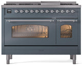 Nostalgie II 48 Inch Dual Fuel Liquid Propane Freestanding Range in Blue Grey with Chrome Trim