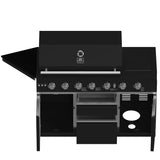 Forno All Aperto 87,600 BTU Outdoor Kitchen, 4 Burners, Infrared Burners, Side Burner, Black Sintered Stone Countertops, Gas Pizza Oven, Sink Module, Bar & Beverage Center