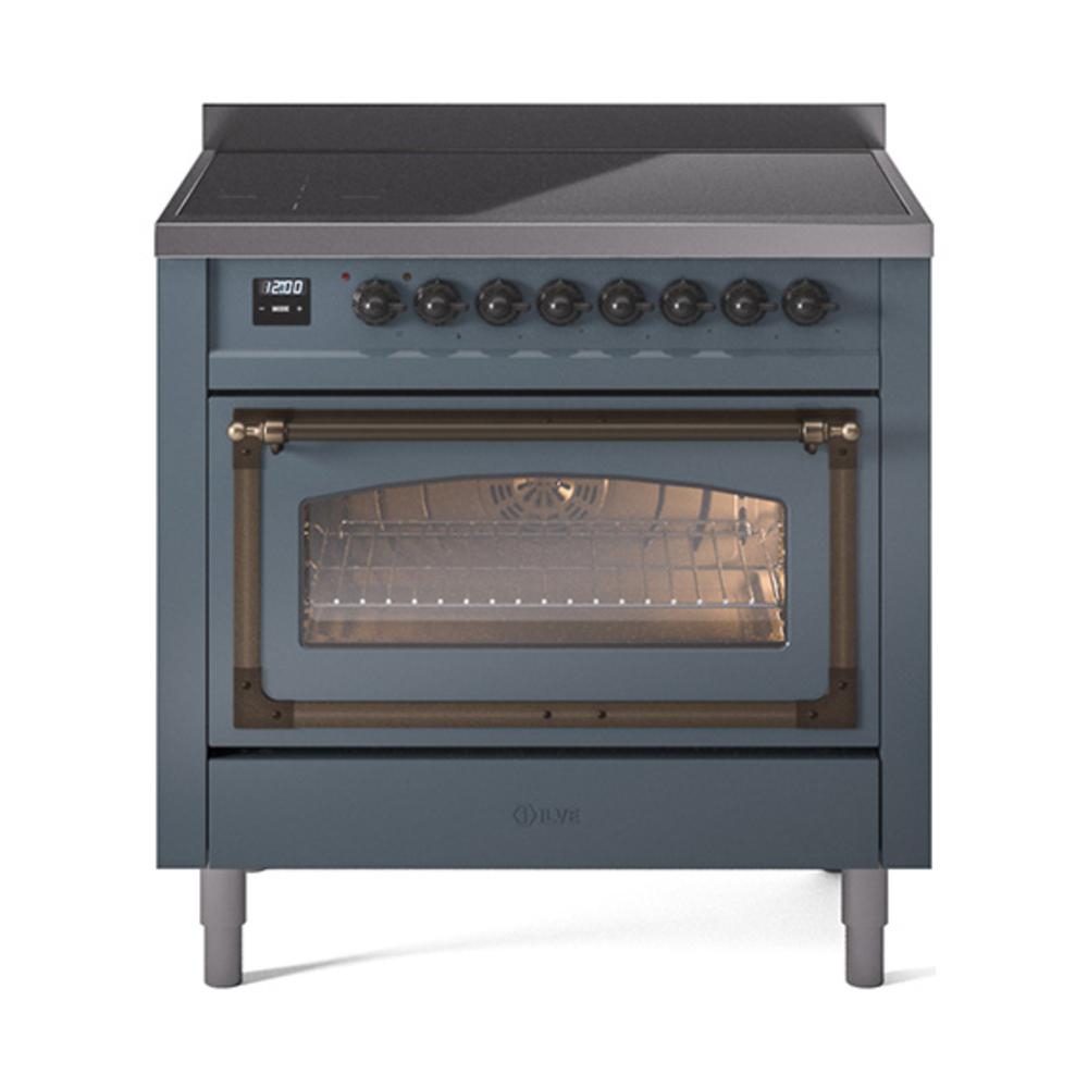 ILVE UNI366NMPBGB Nostalgie II Noblesse 36 inch Induction Range (Triple Glass Door, Blue Grey, Burnished)