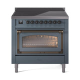 ILVE UNI366NMPBGB Nostalgie II Noblesse 36 inch Induction Range (Triple Glass Door, Blue Grey, Burnished)