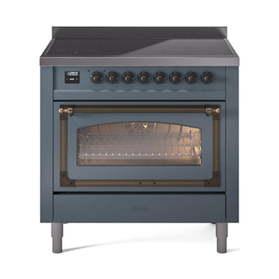 ILVE UNI366NMPBGB Nostalgie II Noblesse 36 inch Induction Range (Triple Glass Door, Blue Grey, Burnished)