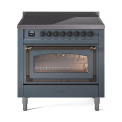 ILVE UNI366NMPBGB Nostalgie II Noblesse 36 inch Induction Range (Triple Glass Door, Blue Grey, Burnished)