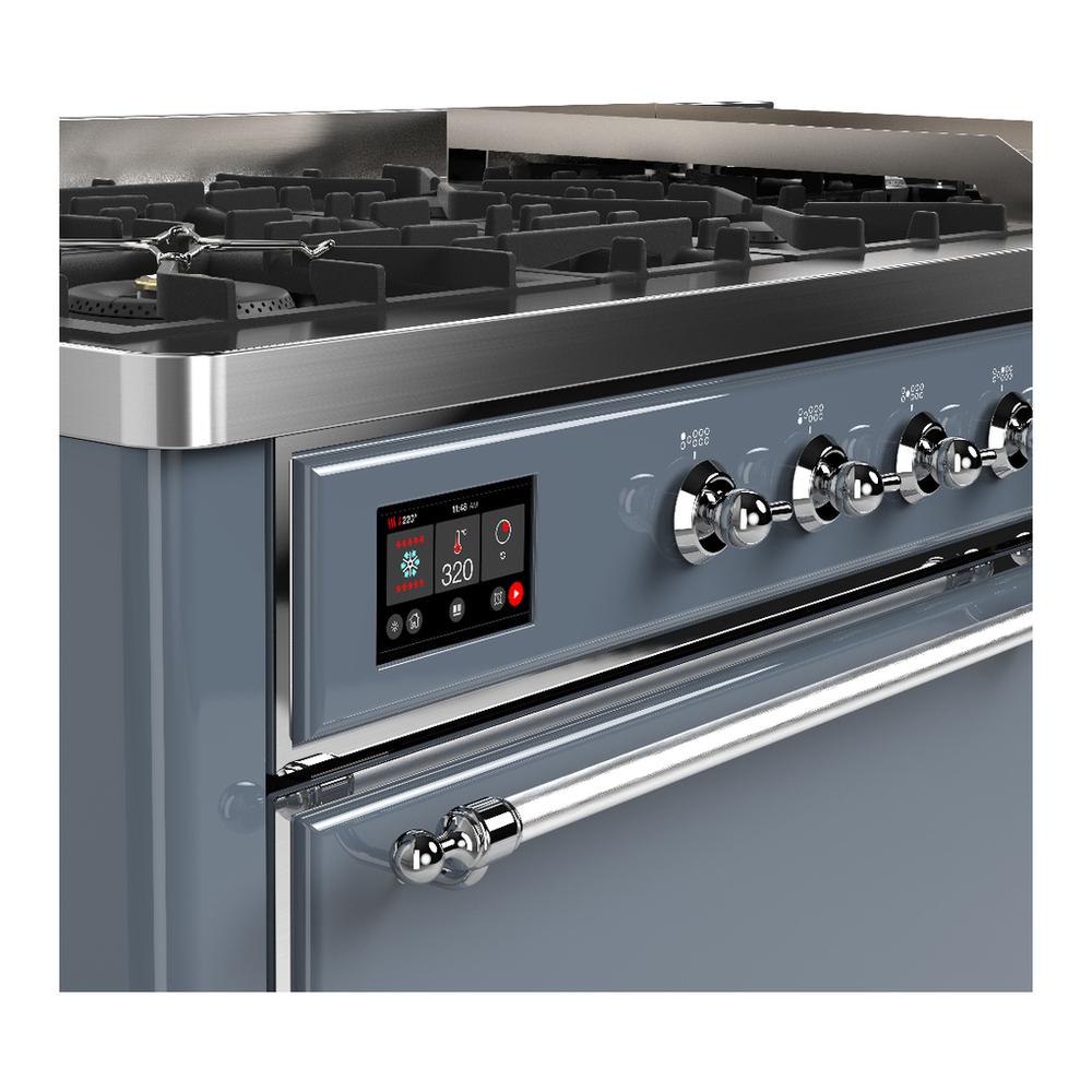 ILVE UM60FQNR3BGC Majestic III 60 inch Dual Fuel Range with 9 Burners and Griddle, Dual Function Burner up to 25,000 BTU (Natural Gas, Solid Door, Blue Grey, Chrome)