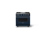 36"W. Dual Fuel Range (Burner: 4g, Finish: Slate Blue, Trim: Polished Chrome, Fuel: Natural Gas)