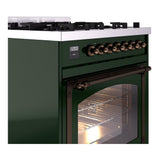 ILVE UN30NMPEGBLP Nostalgie II Noblesse 30 inch Dual Fuel Range (Liquid Propane, Triple Glass Door, Emerald Green, Burnished)
