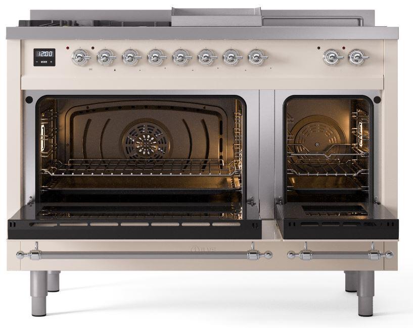 Nostalgie II 48 Inch Dual Fuel Liquid Propane Freestanding Range in Antique White with Chrome Trim