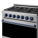 36 Inch Professional Liquid Propane Range With Precision Knob In Stainless Steel and Blue  Gordon Ramsay Series