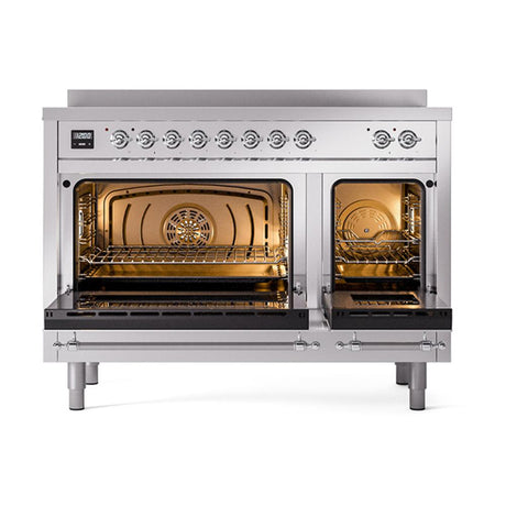 ILVE UNI486QNMPSSC Nostalgie II Noblesse 48 inch Induction Range (Solid Door, Stainless Steel, Chrome)