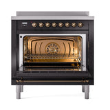 ILVE UNI366QNMPBKB Nostalgie II Noblesse 36 inch Induction Range (Solid Door, Glossy Black, Burnished)